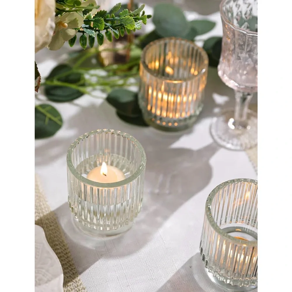 Ribbed Glass Votive Candle Holders - Clear Tint (Set of 16)